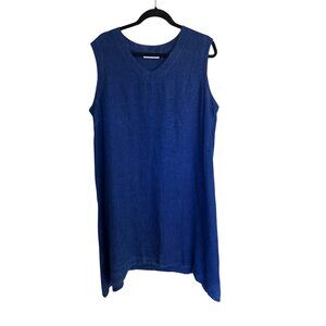 Bryn Walker Womens Tunic Dress Size Medium Blue Heavy Linen Relax V-neck Casual